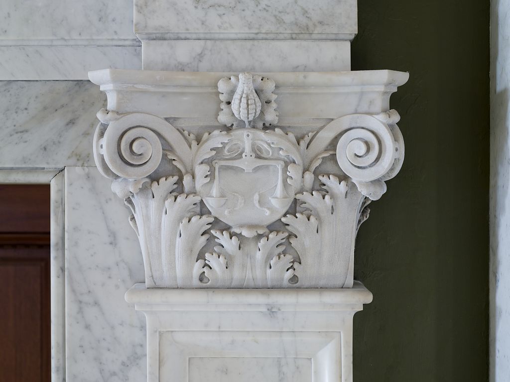 Carved stone capital inside the Library of Congress Thomas Jefferson Building